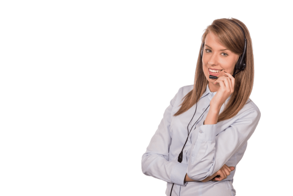 woman customer service worker smiling operator with phone heads